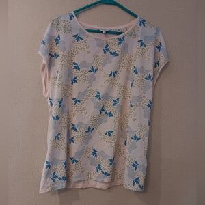 Ted Baker Blue and Cream Floral Short Sleeve Top